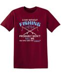 A Day Without Fishing Boating Gifts for Dad Graphic Father Day Fishing T Shirt, Garnet, Small