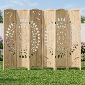Tantmis Room Divider 6 Panels,5.62FT Tall Boho Folding Wood Privacy Screen