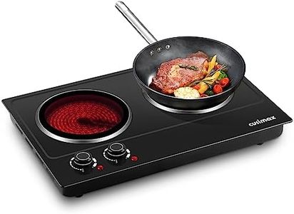 CUSIMAX Double Hot Plate for Cooking, 2400W Electric Ceramic Hot Plate, Portable Double Infrared Cooktop with Dual Temperature Control, Countertop Cooktop Heat-Up in Seconds, Stainless Steel Black