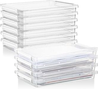 12 Pcs A4 File Portable Project Case 14.33 x 9.84 x 1.97 Inch Clear Plastic Stackable Storage Box with 6 Lids and Handles Office Supplies Documents Storage Case for Organizing File, Photo, Scrapbook