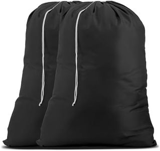 Nylon Laundry Bag - Locking Drawstring Closure and Machine Washable. These Large Bags Will Fit a Laundry Basket or Hamper and Strong Enough to Carry up to Three Loads of Clothes. (Black | 2-Pack)