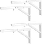 FlyGulls Folding Shelf Brackets 4pack Foldable Right Angle Brackets Black White Wall Mounted Brackets for Shelves (White) 8"