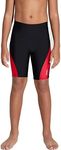 LEAO Youth Boys Swim Jammers Solid Swimsuit UPF 50+ Sun Pretection Quick Dry Athletic Swimming Shorts Black/Red M