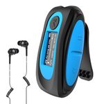 AGPTEK IPX8 Waterproof Mp3 Player with Screen, Multi-Functional Clip Music Player with Waterproof Headphones for Surfing Swimming Water Sports