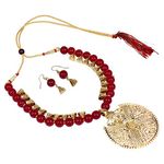 Shining Diva Fashion Latest Antique Design Stylish Necklace Set For Women Wedding Traditional Jewellery Set for Women (Red) (10469s)