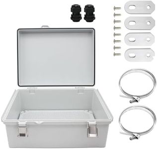 HUIXHAO Outdoor Junction Box Waterproof Large Size(410x310x180mm) Grey Large Electrical Enclosure Boxes 2 NPT 3/4”Glands and Adjustable Clamp*2 Hinged Cover Weatherproof Box (16.1"*12.2"*7.1")
