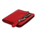 FT FUNTOR Small Wallet for Woman with Card Ladies Bifold Zipper Pocket RFID Blocking Leather Wallet Purse(Red)