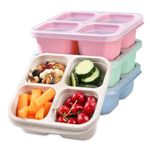 Toivize 4 Pack Snack Boxes, Reusable Bento Lunch Boxes with 4 Compartments Snack Containers for Kids Adults Leakproof Divided Food Storage for School Work Travel (Pink/Beige/Green/Blue)