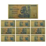 10 Pcs Gold Foil Zimbabwe Dollar Bills, Commemorative Banknotes Antique 100 Trillion Zimbabwe Commemorative Banknotes Home Decoration