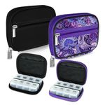 Serfeymi Weekly Travel Pill Organizer Zippered Pill Case for Purse with Removable 7 Day Pill Box, Daily Medicine Organizer Pill Container for Medication, Vitamin, Supplement - Black 01 + Purple 01