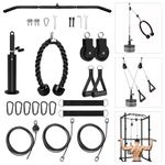 LFJ Cable Pulley System Home Gym, Lat Pull Down Machine Attachment Tricep Rope Bar Gym Equipment (Set with LAT Pull Down Bar)