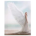 ANNE STOKES Fantastic Design Spirit Guide Angel - A Gothic Angel Holding a key Standing on a Beach Canvas Picture on Frame Wall Plaque/Wall Art