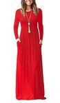 GRECERELLE Women's Casual Maxi Dress Long Sleeve Long Dresses with Pockets and Sleeves for Ladies (Red, M)