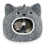 CATISM Cat Cave Cat Bed Washable Cat Sleeping Bed Dark Grey Plush Pet Cat Pillow Cat House Cat Cushion Fluffy Kitten Puppy Cuddly Bed Pet Bed