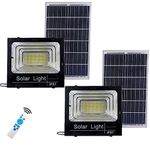 Homehop ABS 100W Solar Light Outdoor Waterproof Flood LED Lamp for Home Garden Wall Compound Automatic Powered with Remote Control (ABS, Combo Pack of 2)