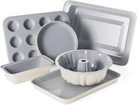 Ceramic Baking Pans Set - 7 PCS Nonstick Bakeware Sets Baking Sheets For Oven Baking Set With Cookie Sheet, Cake Pan, Loaf Pan, Muffin Pan, Roaster Pan, Cooling Rack - PTFE & PFOA Free Baking Supplies