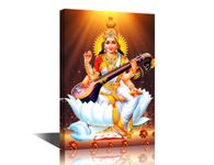 Bedroom Decor Maa Saraswati Wall Art Indian God Posters Prints on Canvas 1 Piece Goddess Wall Decor Home Decoration for Living Room Office Bathroom Framed Ready to Hang (16''Wx 24''H)