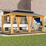 GAOMON 12x20ft Gazebo, Hardtop Outdoor Metal Roof Sun Shade Tent with Netting and Curtains, Permanent Wood Grain Galvanized Iron Aluminum Frame Garden Canopy for Patio, Backyard, Deck, Lawns