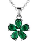 YAZILIND Platinum Plated Flower Cubic Zirconia CZ Pendant Necklace Women Party Jewellery(Green)