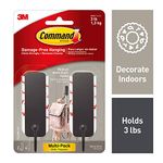 Command Medium Decorative Wall Hooks, Damage Free Hanging Wall Hooks with Adhesive Strips, No Tools Wall Hooks for Hanging Decorations in Living Spaces, 2 Black Hooks and 4 Command Strips