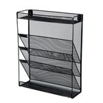 SUKHAD Mesh File Organizer 3 Tier File Rack & 2 Compartment Stationery Wall Mount Hanging File Organizer | 40.5 x 32.5 x 10.5 Cm|Metal| Black