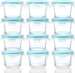 YOZOTI [12-Pack, 5oz] Mini Glass Food Storage Containers, Small Glass Jars with Locking Lids, Food containers, Airtight, Freezer, Microwave, Oven & Dishwasher Friendly (Circular)