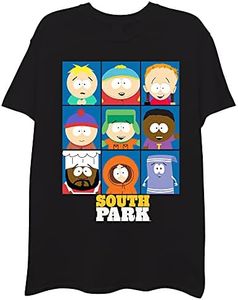 South Park Men's Character Group T-Shirt-Kenny, Eric, Stan, Kyln, Chef, Black, Small