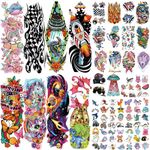 52 Sheets Kids Full Arm Temporary Tattoo, Fake Arm Tattoos Planet Astronaut Spaceship Rocket Dolphin Car Dinosaur Tattoo for Boy, Unicorn Castle Bunny Butterfly Cat Long lasting Tiny Tattoos for Girl