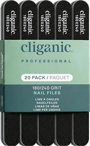 Cliganic 20 Pack Nail File Set: 180/240 Grit | Professional Emery Boards for Natural, Gel & Acrylic Nails | Washable Double Sided Kit 20 Count (Pack of 1)