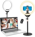 sensyne 10” Desk Ring Light with Stand & Phone Holder for Computer, LED Selfie Ring Light for Phone Photography, Webcam Light for Laptop/Video Conference Lighting/Makeup/Live Streaming, Black