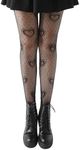 SHENHE Women's 1Pc Sheer Mesh Pattern Tights High Waist Fashionable Sexy Streetwear Fishnet Stockings Heart Black A one-size