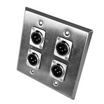 Seismic Audio SA-PLATE31 Stainless Steel Wall Plate 2 Gang with 4 XLR Male Connectors for Cable Installation