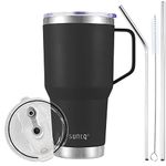 SUNTQ 30oz Tumbler with Handle - Reusable Travel Coffee Cup with Straw & Lid - Double Wall Vacuum Insulated Coffee Mug - Stainless Steel Thermal Cup for Hot and Cold Beverages(Black)