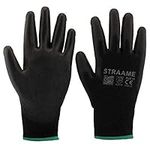 Straame Pack of 12 or 24 Black Safety Work Gloves, Outdoors PU and Nylon Non-Slip Work Handling Gloves, Good Dexterity Protective Gloves (XL - Size 10, 12 Pairs)