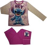 Disney Stitch Girl's 2 Piece Pyjama Set Love You 9-10 Years Purple/Grey