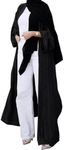 Front Open Abayas for Women Muslim with Hijab Scarf Islamic Prayer Clothes Long Sleeve Muslim Cardigan Dress Dubai Cardi Robe, Black, Large