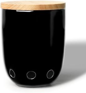 LEETOYI Ceramic Garlic Keeper for Counter, Garlic Holder with Wood Lid, Garlic Container for Kitchen, Garlic Saver to Keep Your Garlic Cloves Fresh Longer (Black)