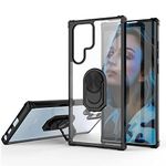 WATACHE for Galaxy S22 Ultra Case, Clear Crystal Armor Defender Design Hybrid Protective Case Cover [Ring Holder Kickstand][Magnetic Car Mount Feature] for Samsung Galaxy S22 Ultra,Black