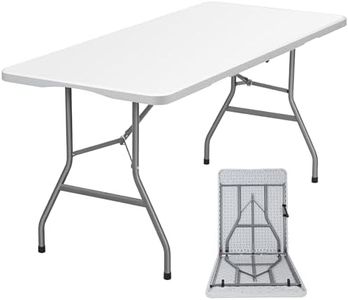 Lakhow UP041 6 Foot Long Portable Plastic Folding Multipurpose Utility Picnic Table with Powder Coated Steel Legs and Built in Carry Handle, White