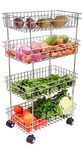 Kitchen Trolly Multipurpose Stainless Steel Portable Storage Rack | Trolley with Wheels for Kitchen Vegetable and Fruit Storage | Vegetable Trolley (4 Layer)