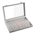 Frebeauty 15 Hooks Necklace Tray Velvet Neckalce Organizer with Clear Lid Lockable Necklace Holder Box Jewelry Organizer for Pendants Chains Necklace Jeweley Tray for Women Girls(Grey)