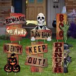 Halloween Decorations Outdoor Yard Signs, 6PCS Creepy Blood Beware Warning Sign with Stakes for Garden Lawn Party Supplies, Scary Theme Props Decor for Haunted House Holiday