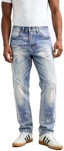 Betu Men's Distressed Jeans Slim Fit Heavy Wash Denim Pants with Patchwork