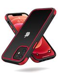 MobNano Ultra Thin Hybrid Clear for iPhone 12 Case, iPhone 12 Pro Case Silicone Shockproof Bumper, Transparent hard Slim Back, Camera Protection, 360 Full Body Indestructible Phone cover - Black Red