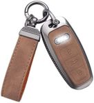 YO&YOYE Compatible with Audi Key Fob Cover with Keychain Leather Key Case Protector for A6L A6 A7 A8 Q7 Q8 E-Tron 2018-2022 A3 S3 S6 SQ7 RS6 S7 RS7 Smart Key (Model 2, Brown)