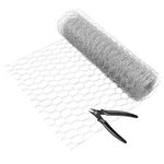 Iron Chicken Wire Fencing Roll, 15m Rabbit Mesh Fence Anti-Rust Hexagonal Poultry Netting For Garden And Home with Cutter (40cm x 15m)