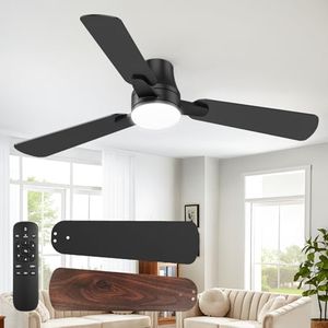 OSTIVE Ceiling Fans with Lights and Remote: 52 Inch Modern Black Ceiling Fan, Low Profile Flush Mount, Quiet Reversible DC Motor & 3CCT Dimmable LED for Bedroom Living Room Kitchen Indoor Outdoor