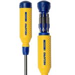 Stainless Steel 15 in 1 Megapro Screwdriver Set - Multi Bit Screwdriver with ¼” Hex Shaft for Phillips, Torx, Flat, Square Bit - Compact Screwdriver Bit Set w/Retractable Cartridge, Yellow Blue