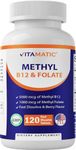 Vitamatic Methyl Folate & B12 Supplement with Pyridoxal 5 Phosphate (P-5-P) - Promotes Cardiovascular Health & Energy Metabolism - 120 Fast Dissolve Tablets - Non GMO & Gluten Free