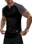 JMIERR Mens V-Neck Muscle Henley Shirt Patchwork Workout Gym Athletic Shirt Summer Fashion Short Sleeve Shirt for Men, M